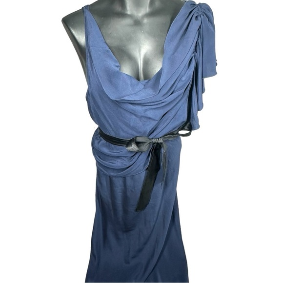 Gryphon Belle Maxi Dress 100% Silk Belted Navy Blue H11SE465 Size Small - Picture 3 of 15